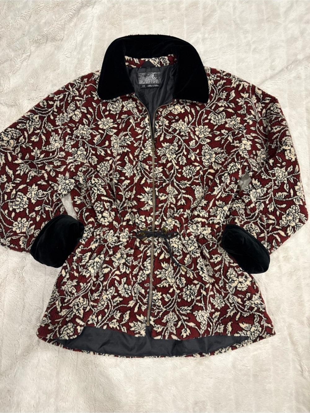 Tsunami Red Floral Cinched Waist Teddy Coat